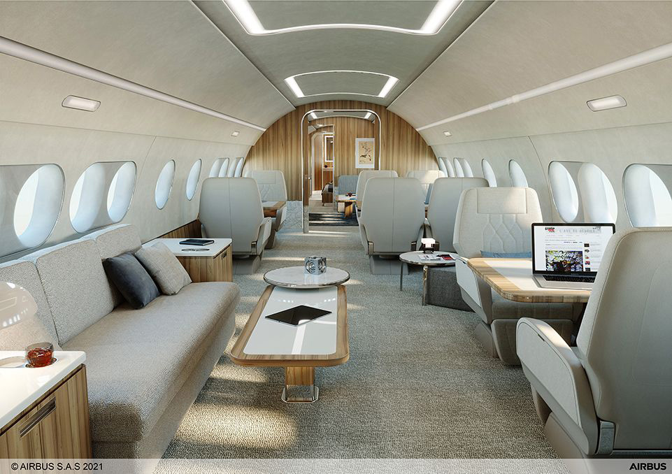 Inside the Airbus TwoTwenty business jet.