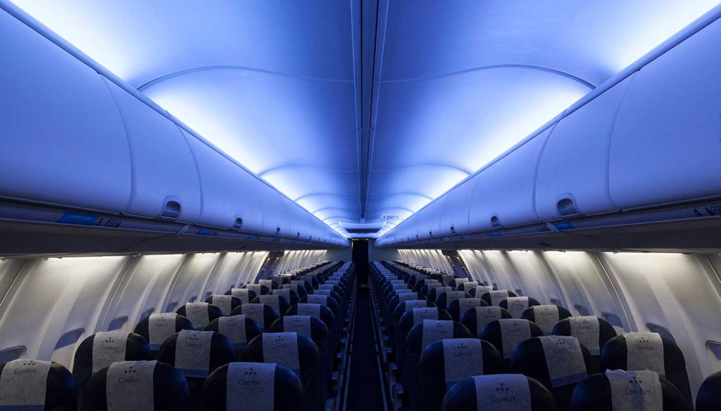 airplane interior blue lighting
