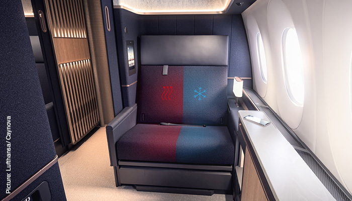 airline seat with hot red half and cold blue half